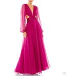 Mac Duggal NWT 55823 RUCHED CUT OUT PUFF SLEEVE A LINE GOWN Berry 12 Photo 2