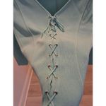 Cyrus Ribbed Light Aqua Teal 3/4 Sleeve Corset Lace Up Size M Womens Y2K Top Photo 3