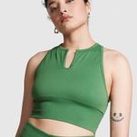 PINK - Victoria's Secret NWT Pink Victoria’s Secret Seamless Crop Top Womens S Green Notch Neck Ribbed Photo 0