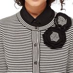 Kate Spade  Women’s Sz M Black White Stripe  Rosette Floral Button Front Cardigan Photo 1