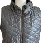 Poof! Poof Quilted Vest Coat Gray Faux Leather Quilted Knit Side Panel Pockets Small Photo 3