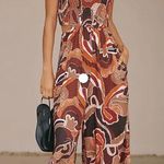 Anthropologie By Square-Neck Smocked cut out Multicolor Jumpsuit XS Photo 0