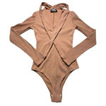 Reformation Size Small Ribbed Tie Neck Covered Back Brown Bodysuit #Z4-5 Photo 0