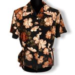 Karin Stevens Womens Blouse 10 Black Brown Vintage Floral Print Shoulder Pads Photo 1