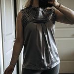 Romeo + Juliet Couture Silk Ruffle Layered Gun Metal Colored Couture Blouse Office Wear Dressy Top Sz M Photo 0