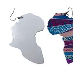 Africa Shaped Wood Earrings With Colorful Tribal Patterns Fishhook Backs 90s u Blue Photo 2