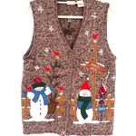 Bobbie Brooks Christmas Snowman Vest Sz 14/16W Cardinal Ugly Holiday Kitsch Brown Photo 0