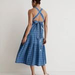 Madewell  Blue Floral Embroidered Cicely Tiered Midi Dress in Plaid 100% Cotton 6 Photo 1