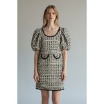 Dream SisTweed Puff Sleeve Square Neck Mini Dress Black & Cream NWT XS Photo 1