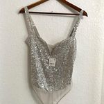 Free People NWT Womens Bodysuit Silver Sparks Fly Bodysuit Sequin Size Small Photo 1