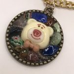 Cute Cream Bear with Cats Eye Crystal Encrusted Charm & Hearts Handmade Bracelet Blue Photo 2