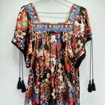 Funky People Satin Boho Jewel Tone Floral Print Tunic Dress with Tassels S Photo 1