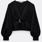 ZARA Ring Trim Satin Effect Long Sleeve Blouse Photo 2