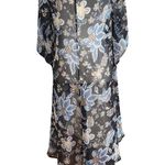 One World Floral Sheer High-Low Dress Cover-Up Blue & Beige Flowers Fit One Size Photo 8