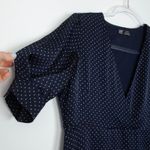ZARA  Navy Blue Polka Dot V Neck Satin Wrap Mini Dress Womens Size M Puff Sleeve Photo 3