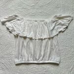 We The Free  Small Ivory Off The Shoulder Crop Top Ruffle Button Linen Photo 3