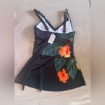 Black Floral Swimsuit with Orange Hibiscus Size XL Photo 5