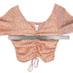 H&M Orange Floral Smocked Short Puff Sleeve Crop Top Cinched Front Size Small Photo 4