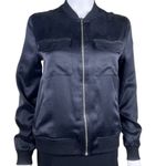 Equipment  Black 100% Silk Zip Up Bomber Jacket Photo 3