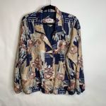 Vintage 100% Silk Floral Jacket Sz Large Blue Pink Peach Tan Photo 4