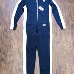One Piece • Racer Jumpsuit onesie navy white knit zip front loungewear unisex Photo 3