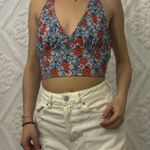 Originality Y2k Blue Floral Deep V Halter Top  Photo 1