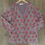 Missoni Vintage Sport Rose Print V-Neck Knit Cardigan Red, Beige, Purple Medium Photo 0