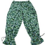 Diane Von Furstenberg  Pants Womens Large Green Blue Floral Nylon Drawstring Boho Photo 0