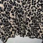 ZARA ✨ Black Cream Leopard Print Faux Wrap Smocked Long Sleeve V Neck Sz M Top✨ Photo 9