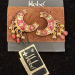 VTG Hobe Gold Tone Red Enamel Crescent Moon Clip on Earrings NOS Photo 0