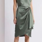 NWOT Amsale Cowl Neck Satin Sheath Dress olive green sz 2 Photo 0