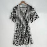 Passion Lilie Houndstooth Cotton Black White Ruffle Hem‎ Mini Wrap Dress Size XL Photo 1