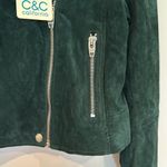 C&C California  Suede Moto Biker Bomber Zippered Jacket‎ Women's Small Green NWT Photo 6