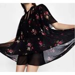 ZARA Black Floral Pleated Romper Playsuit Mini Dress Bohemian SZ S Photo 4