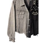 POL  Y2K Distressed 2 Tone Denim Jacket Pearl Stud Frayed Hem Snap Ladies Medium Photo 2