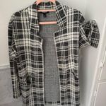 EXPRESS soft Plaid Tailored Knit Blazer Long Open Front Sweater Black White Photo 4