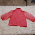 Forever 21  Size Small Bright Pink Sheer Puffy Sleeve Textured Polka Dot Collar Photo 8