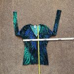 Cashe Sweater Women’s Med Full Zip Stretchy Green Purple Artsy Photo 5