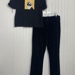ZARA /Carlson Black High Rise Velour Velvet Pants & Short Sleeve T-Shirt Size L Photo 0