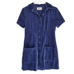 ROLLAS Corduroy Button Front Short Sleeve Mini Dress Royal Blue Size M Photo 3