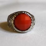 Source Unknown NWOT Lt. Pumpkin Orange Inset Glass Stone Etched Silver Tone Szs 5-6 & 8 Rings Photo 0
