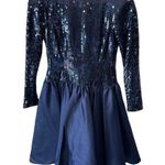 Vintage Sequin Formal Short Dress Party 80s Rimini Sz 6 Royal Blue Long Sleeve Photo 0