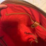 Dooney & Bourke Pebble Grain Leather Zip Zip Satchel Blue And Brown With Red Interior Photo 4
