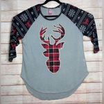 No Bo Christmas Plaid Deer Tops size X-Large 15/17 grey 3/4 long sleeve holiday Photo 1