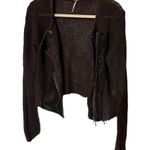 Free People  Women’s Sz M Femme Fatale Brown Moto Knit Full Zip Cardigan Jacket Photo 1