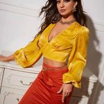 SheIn Mustard silk top Photo 3