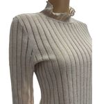 Pilcro Semi Sheer Metallic Knit Lettuce Hem Beige Mock Neck Sweater Size Medium Tan Photo 3