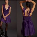 Anthropologie  Maeve Ruffled Tulle Mini Dress deep Purple L Photo 7