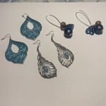 Women’s Lot Of 3 Silver Tone / Blue Dangle Costume Earrings Pierced Beaded Mix Photo 6