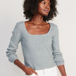 Old Navy Square Neck Crop Sweater Top 2X Gray Blue Ribbed L/S Cozy Cotton Soft Photo 0